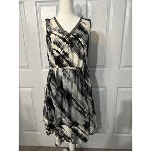 Vera Wang Black & White Sleeveless Art Stripe Dress - Size M Flowy Sheer Layered